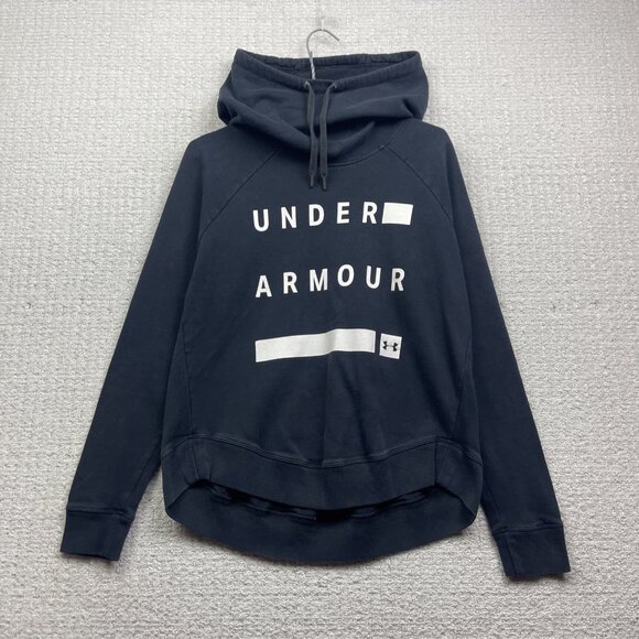 Under Armour Hoodie Mens S Black Funnel Neck Sweatshirt Graphic Logo Spell out - Picture 1 of 13